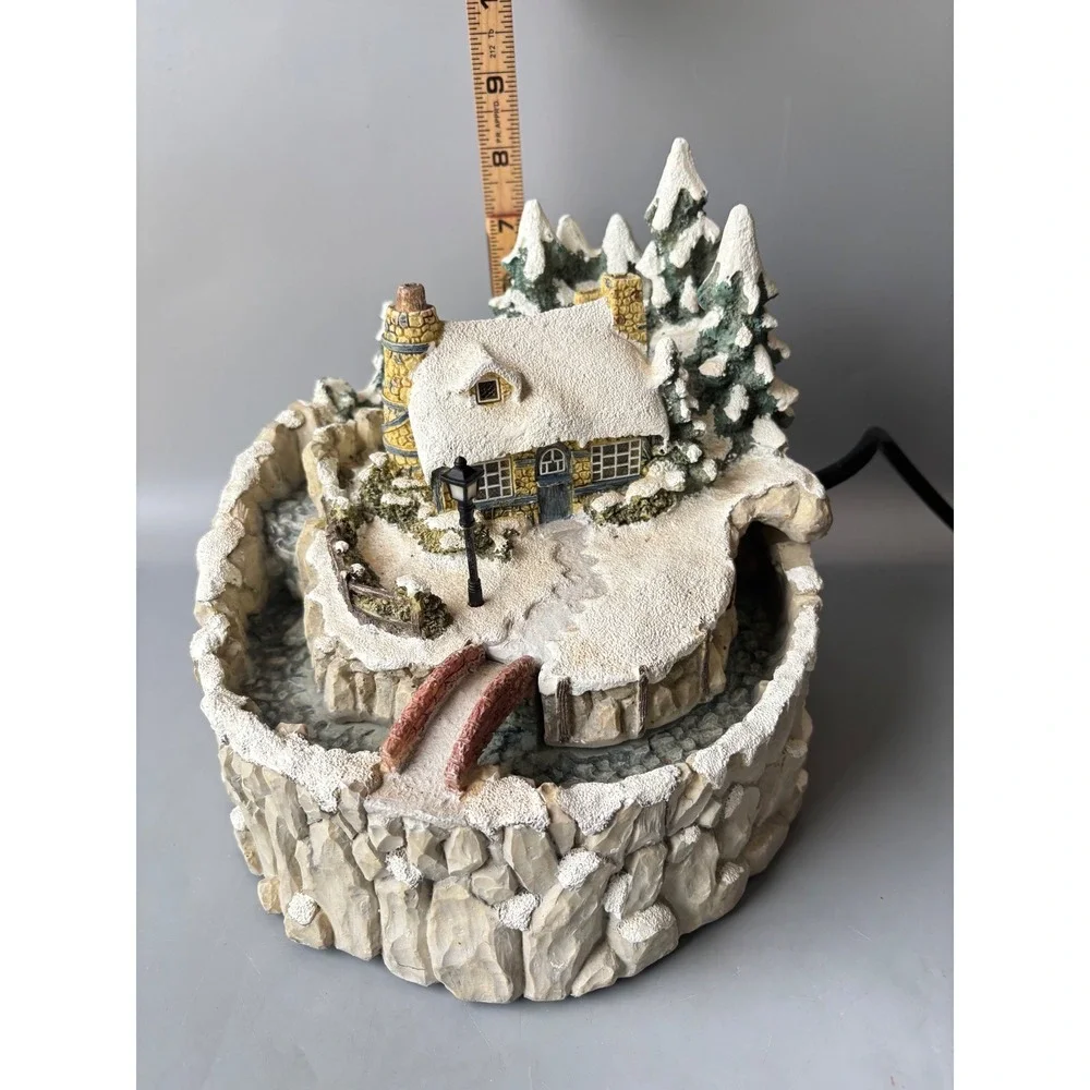 Thomas Kinkade Snow Covered Cottage Water Fountain Christmas Decor Lighted